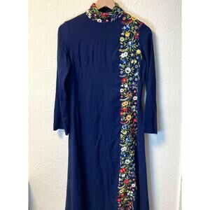Vintage embroidered handmade peasant farm hippie dress flowers embroidery maxi